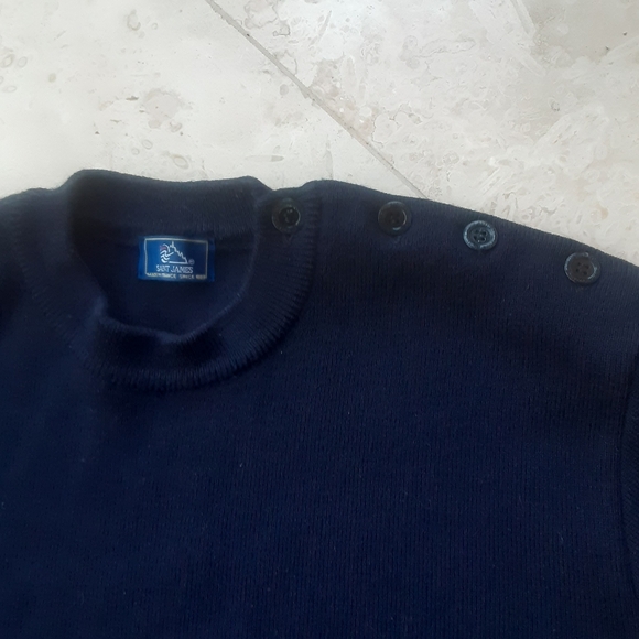 Saint James Button Shoulder Breton Wool Sweater, Made In France, BARELY PRE-WORN - Picture 7 of 15